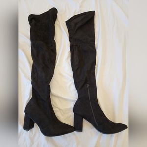 Wild Diva Black Suede Thigh High Boots, size 7.5